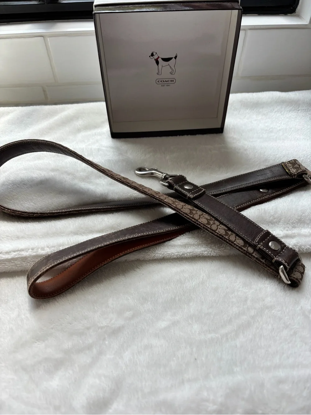 Coach Brown Signature Canvas & Leather Dog Leash